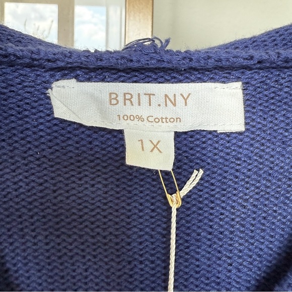 NWT! BRIT.NY Women's American Flag 1X Blue Pullover Sweater Hoodie Long Sleeve - Picture 5 of 10